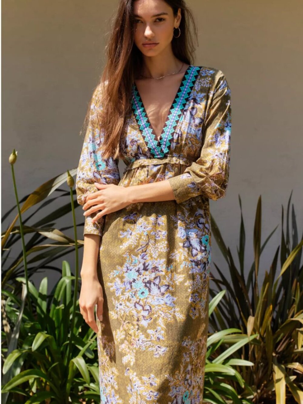 Anthropologie Ro's Garden Indiana Printed Midi Dress sz: S Brown Cotton Floral
